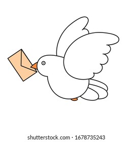 Vector flat style illustration of post pigeon. Icon for web. Isolated on white background.