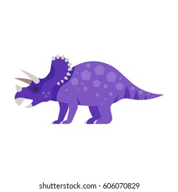 Vector flat style illustration of prehistoric animal - Triceratops. Isolated on white background.