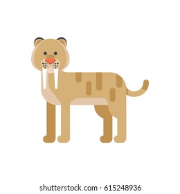 Vector flat style illustration of prehistoric animal - saber-toothed tiger. Isolated on white background.