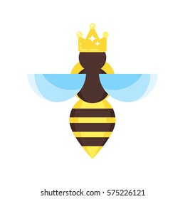 Vector Flat Style Illustration Of Queen Bee. Icon For Web. Isolated On White Background.