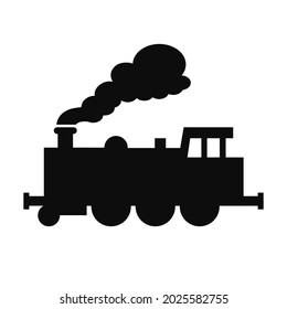 Vector flat style illustration of a retro style train locomotive black silhouette isolated on white background