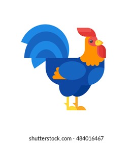 Vector flat style illustration of rooster. Cock icon. Isolated on white background.  