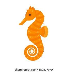 Vector flat style illustration of sea horse. Icon for web. Isolated on white background.