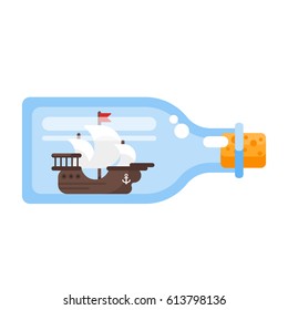 Vector flat style illustration of ship in a bottle.