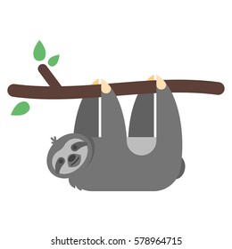 Vector flat style illustration of sloth. Icon for web. Isolated on white background.