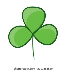 Vector flat style illustration of St. Patrick's day green lucky clover leaf isolated on white background