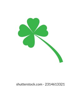 Vector flat style illustration of St. Patrick's day green lucky clover heart shaped leaf isolated on white background