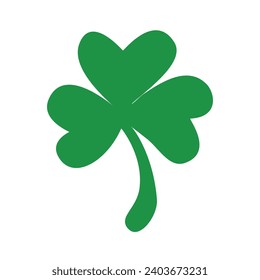 Vector flat style illustration of St. Patrick s day. Green lucky clover three leaf isolated on white background