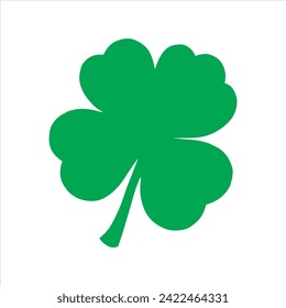 Vector flat style illustration of St. Patrick's day green lucky clover leaf isolated on white background Four leaf clover icon.Simple icon.