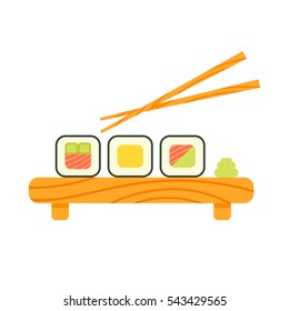 Vector flat style illustration of sushi. Isolated on white background. Icon for web. 