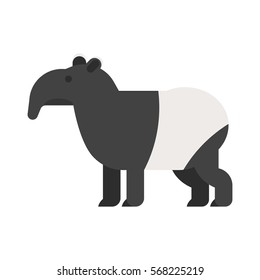 Vector flat style illustration of tapir. Icon for web. Isolated on white background.