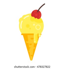 Vector flat style illustration of tasty cone ice cream icon. Isolated on white background.