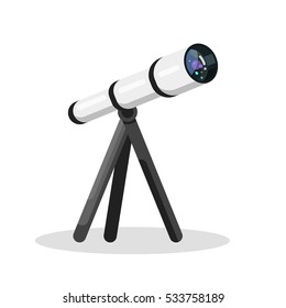 Vector flat style illustration of telescope isolated on white background. Web icon.