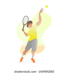 Vector flat style illustration - Tennis player smash the ball. Cute character and fresh color style.