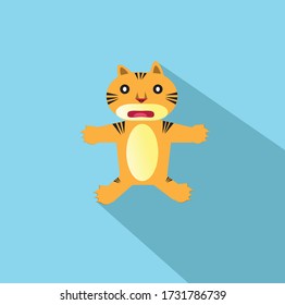 Vector flat style illustration of tiger. Icon for web. Isolated on blue background.
