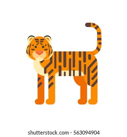 Vector flat style illustration of tiger. Icon for web. Isolated on white background.