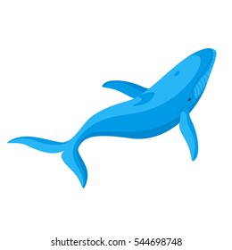 Vector flat style illustration of whale. Icon for web. Isolated on white background.