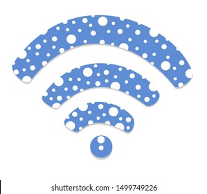 Vector flat style illustration of wi-fi sign. White circles on the blue symbol of internet connection. 