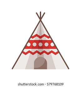 Vector flat style illustration of wigwam. Icon for web. Isolated on white background.