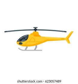 Vector flat style illustration of yellow helicopter.