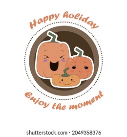 Vector flat style image. Happy cute funny pumpkins. Halloween and Thanksgiving nice decoration