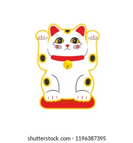 Vector flat style Japanese Lucky Cat Maneki Neko. Isolated on white background.