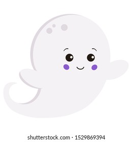 Vector flat style kawaii little cute sweet cartoon baby boy ghost isolated on white background. Flying ghost funny character. Graphic design element for happy Halloween night party.
