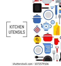 Ilustración de fondo de utensilios de cocina de estilo plano vectorial con lugar para texto