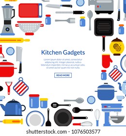 Vector flat style kitchen utensils background illustration with
