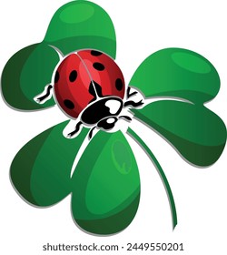 Vector flat style logo with ladybug on trefoil leaf isolated on white background