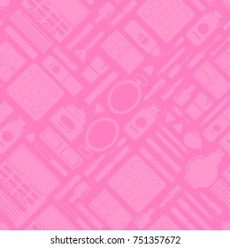 Vector flat style makeup and skincare pink monochrome pattern or background illustration