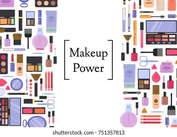 Vector flat style makeup and skincare background with place for text illustration