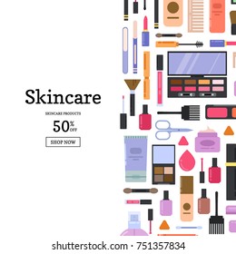 Vector flat style makeup and skincare. Illustration of banner and poster