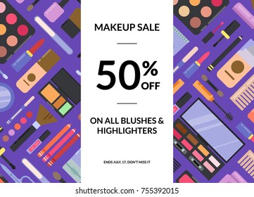 Vector flat style makeup and skincare background with place for text illustration