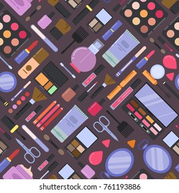 Vector flat style makeup and skincare diagonal direction pattern or background illustration