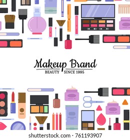 Vector flat style makeup and skincare background with place for text illustration