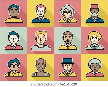 Vector Flat Style Male Avatars Design Set