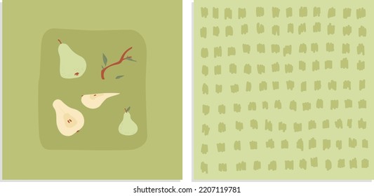 Vector flat style modern pear illustration. Hand drawn pears and texture backround set. For wallpapers, menus, banners, backgrounds etc.