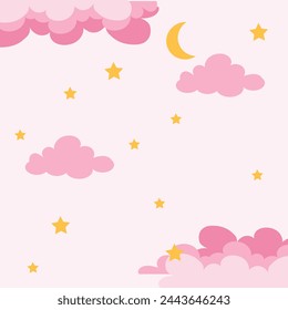 diseño de fondo de nubes y estrellas de luna de estilo plano vectorial.