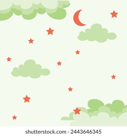 vector flat style moon stars and clouds background design