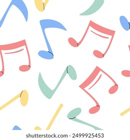 Vector flat style music Illustration. Musical note seamless pattern. Back to School.	