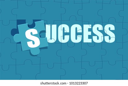 Vector flat style picture of puzzle jigsaw composed in word Success. 