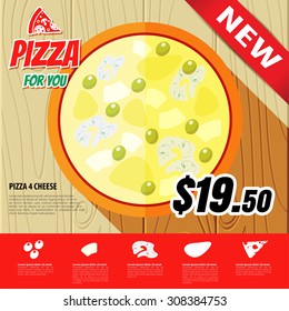 Vector flat style pizza. infographic with fastfood. Template illustration for magazines, cookbooks, restaurant menus, signs, brochures.