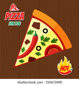 Vector flat style pizza. infographic with fastfood. Illustration for magazines, cookbooks, restaurant menus, signs, brochures.