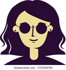 Vector flat style portrait of a gothic, hipster, beatniks style girl with wavy bob hair and round sunglasses