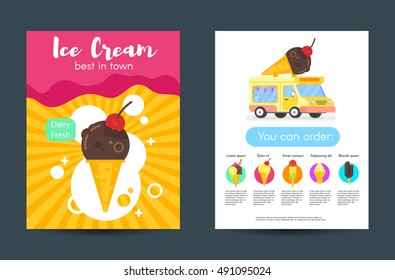 Vector flat style posters with ice cream. Template for flyers, banners, invitations, brochure.