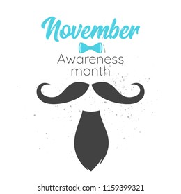 Vector flat style prostate cancer awareness month design poster, banner or card. Concept for annual event with mustaches and beard.  
