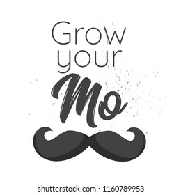 Vector flat style prostate cancer awareness month design poster, banner or card. Concept for annual event with mustaches and beard. Grow your mo text.