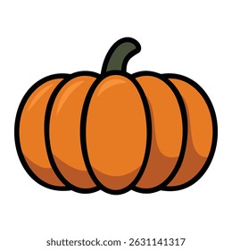 Vector flat style Pumpkin with black bold outline isolated white background
