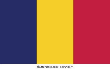 Vector flat style Republic of Chad state flag. Official design of Chad national flag. Symbol with three vertical stripes. Independence day, holiday, button, template background illustration